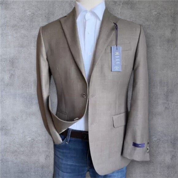 STAFFORD Mens Blazer Sport Coat Two Button Jacket 40R Tan/Brown Wool Blend Suits - Picture 11 of 15